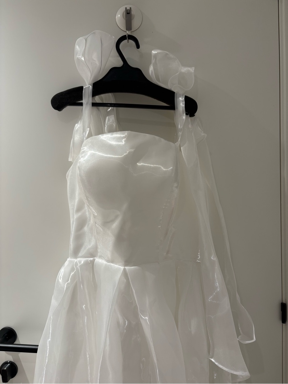 White Organza Party Dress with Sheer Bow Straps